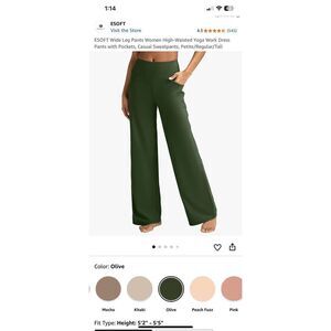 ESOFT Wide Leg Pants High-Waisted Yoga Work Dress Pants Pockets M NWOT